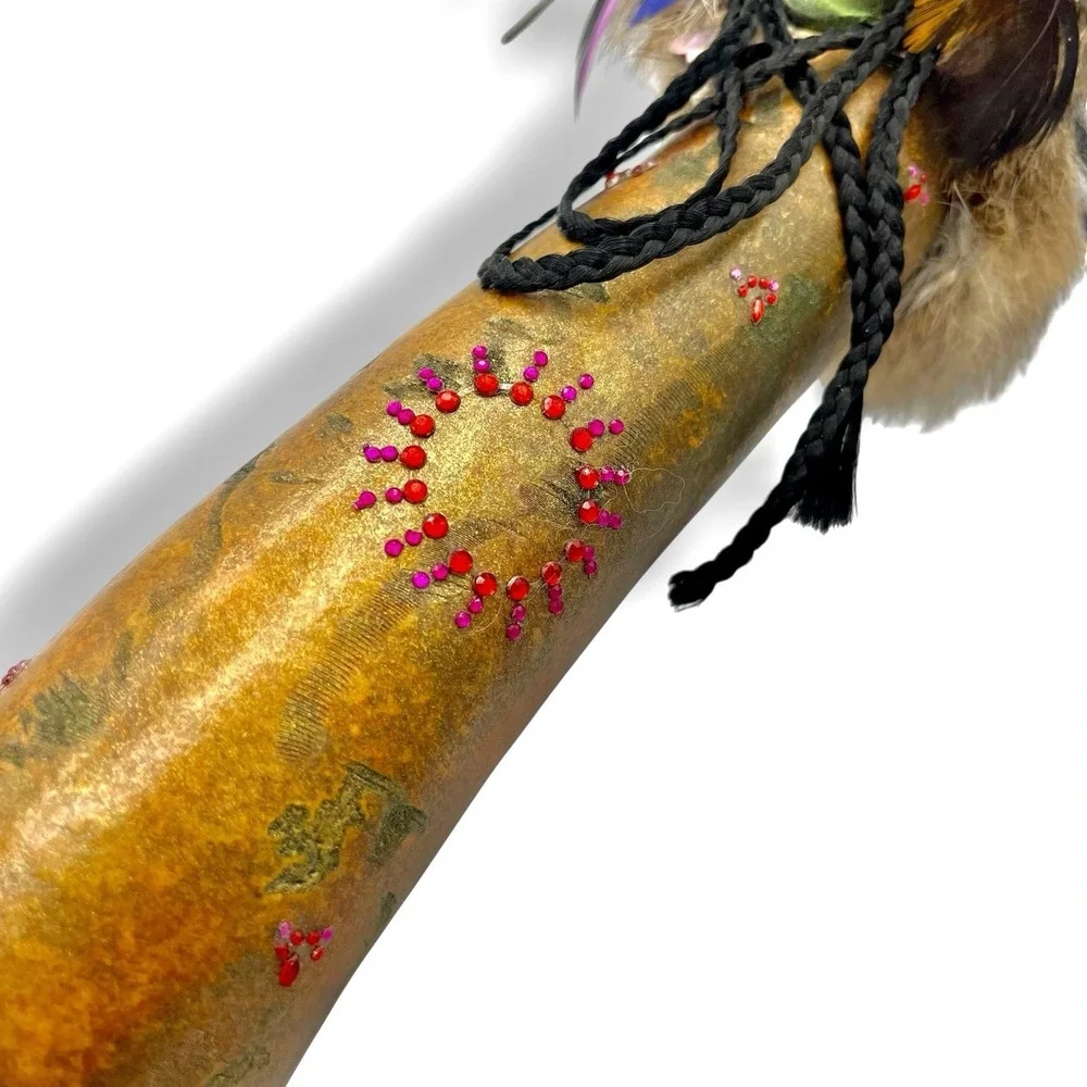 Native American Gourd Spirit Doll Mask Art Feathers Fur Vintage